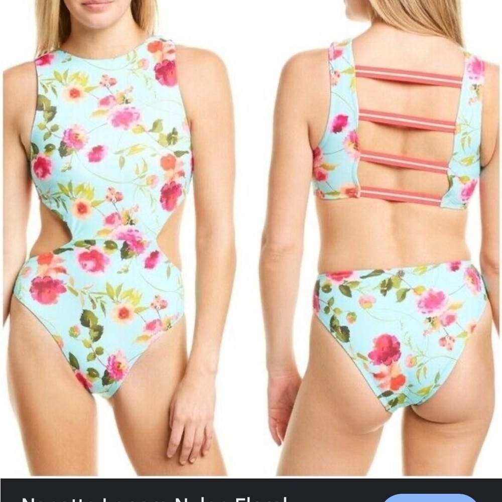 Nanette Lepore Mint Floral Cutout One-Piece Swimsuit 8 Strappy